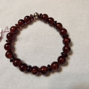 Hand Crafted Bracelet Brown Stretch Beaded Unisex